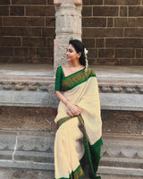 Off White Jacquard Silk Saree | Wedding & Reception Wear