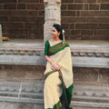 Off White Jacquard Silk Saree | Wedding & Reception Wear