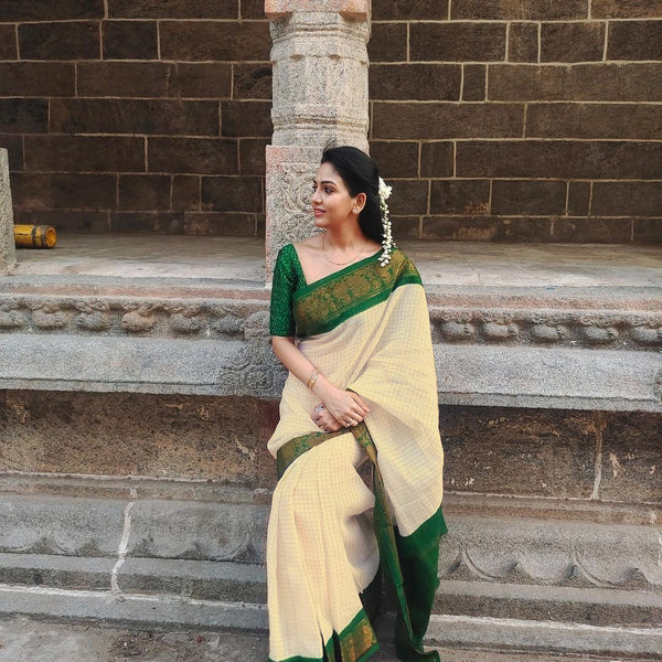 Off White Jacquard Silk Saree | Wedding & Reception Wear detail view