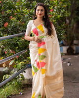 Off White Jacquard Silk Saree | Wedding & Reception Wear