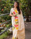 Off White Jacquard Silk Saree | Wedding & Reception Wear