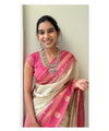 Off White-pink Banarasi Silk Saree | Wedding & Festive Wear