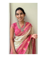 Off White-pink Banarasi Silk Saree | Wedding & Festive Wear