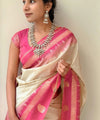 Off White-pink Banarasi Silk Saree | Wedding & Festive Wear