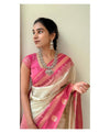 Off White-pink Banarasi Silk Saree | Wedding & Festive Wear