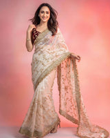 Off White Space Satin Sequin Bits Work Saree for Party Wear | RD RAADO