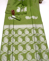 Olive Banarasi Silk Saree | Bridal & Festive Wear