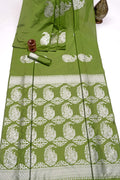 Olive Banarasi Silk Saree | Bridal & Festive Wear