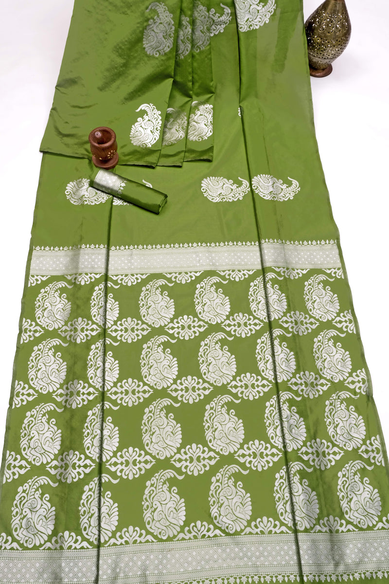 Olive Banarasi Silk Saree | Bridal & Festive Wear