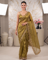 Olive Gold Bollywood Designer Saree | Party & Festive Wear