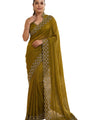 Olive Gold Satin Saree with Zari Weaving & Siroski Border | RD TANISHKA