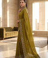 Olive Gold Satin Saree with Zari Weaving & Siroski Border | RD TANISHKA