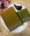 Olive Gold Satin Saree with Zari Weaving & Siroski Border | RD TANISHKA