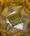 Olive Gold Satin Saree with Zari Weaving & Siroski Border | RD TANISHKA