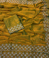 Olive Gold Satin Saree with Zari Weaving & Siroski Border | RD TANISHKA