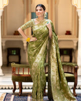 Olive Green Banarasi Silk Saree | Ethnic Wear for Women