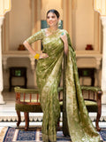 Olive Green Banarasi Silk Saree | Ethnic Wear for Women