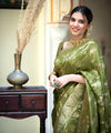 Olive Green Banarasi Silk Saree | Ethnic Wear for Women