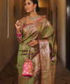Olive Green Banarasi Silk Saree | Festive & Party Wear