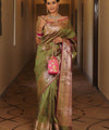 Olive Green Banarasi Silk Saree | Festive & Party Wear