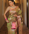 Olive Green Banarasi Silk Saree | Festive & Party Wear