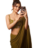 Olive Green Bollywood Designer Saree | Party & Festive Wear