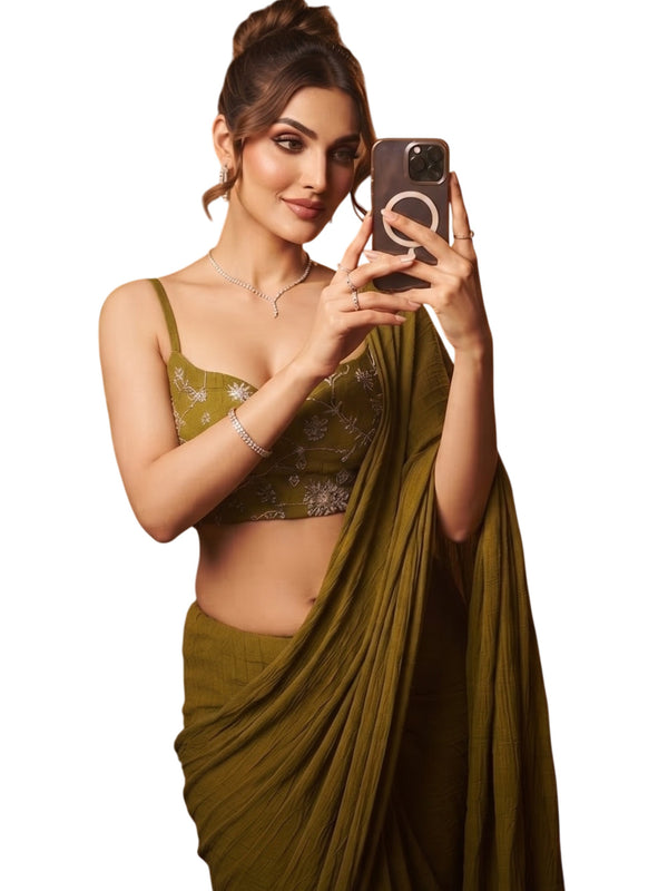 Olive Green Bollywood Designer Saree | Party & Festive Wear detail view
