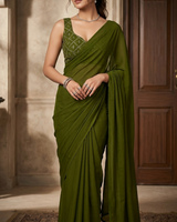 Olive Green Bollywood Designer Saree | Party & Festive Wear