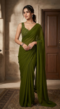 Olive Green Bollywood Designer Saree | Party & Festive Wear