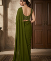 Olive Green Bollywood Designer Saree | Party & Festive Wear