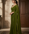 Olive Green Bollywood Designer Saree | Party & Festive Wear