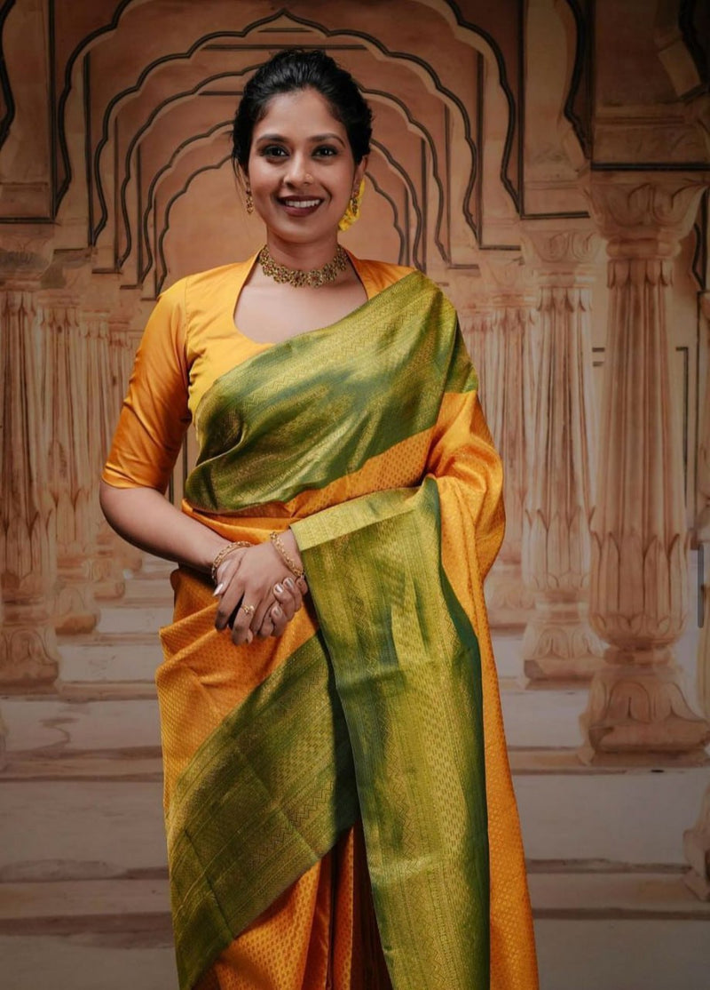 Olive Green Kanjivaram Silk Saree | Festival & Ceremony Wear