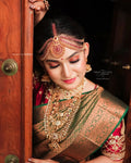 Olive Green Kanjivaram Silk Saree | Festive & Party Wear
