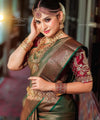 Olive Green Kanjivaram Silk Saree | Festive & Party Wear