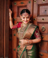Olive Green Kanjivaram Silk Saree | Festive & Party Wear