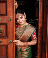 Olive Green Kanjivaram Silk Saree | Festive & Party Wear