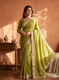 Olive Green Moss Satin Saree with Maharani Big Border | RD PRIYA