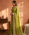Olive Green Moss Satin Saree with Maharani Big Border | RD PRIYA