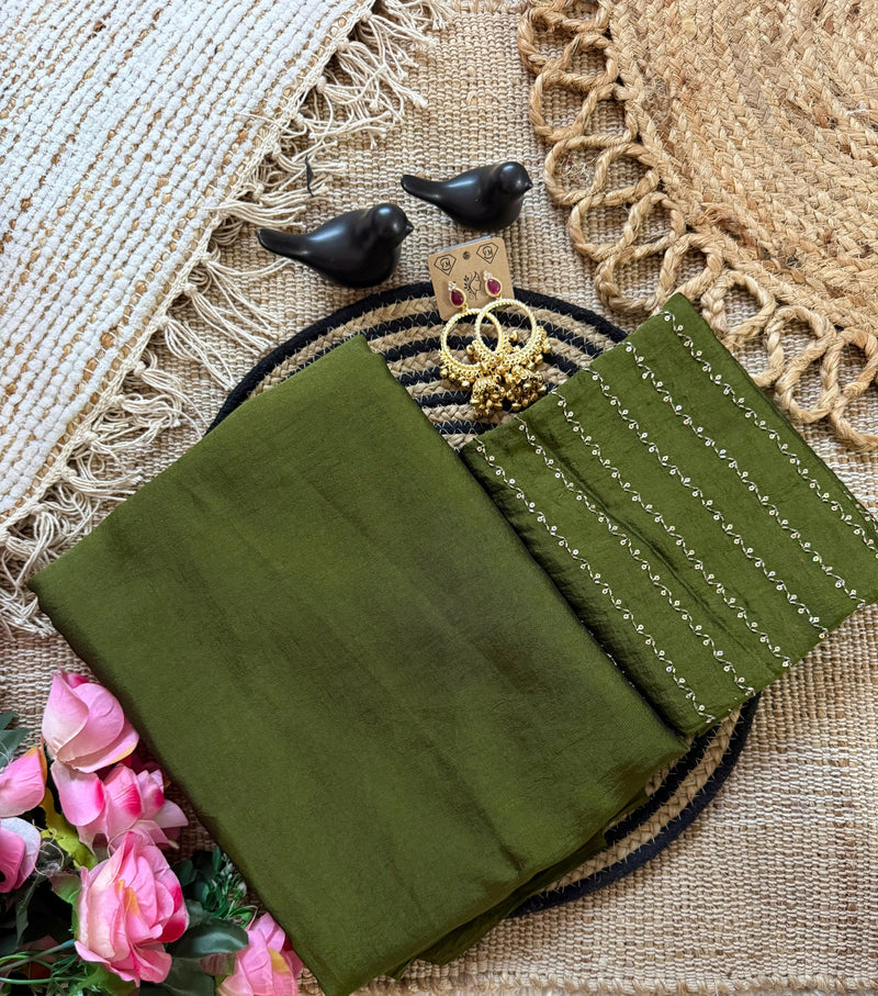 Olive Green Rangoli Crush Saree with Sequin Bits Blouse | RD VIAANA
