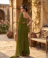 Olive Green Rangoli Crush Saree with Sequin Bits Blouse | RD VIAANA