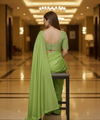 Olive Green Satin Bollywood Saree with Moti Work Designer Blouse | RD DIVISHA