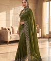 Olive Green Satin Saree with Zari Weaving & Siroski Border | RD TANISHKA