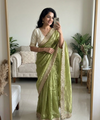 Olive Green Space Satin Sequence Work Saree for Party & Wedding | RD APEXA