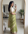Olive Green Space Satin Sequence Work Saree for Party & Wedding | RD APEXA
