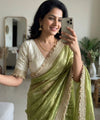 Olive Green Space Satin Sequence Work Saree for Party & Wedding | RD APEXA