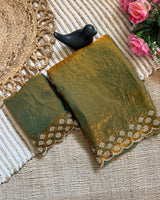 Olive Green Space Silk Jarkan Work Saree for Wedding & Party | RD TAMANAH