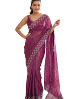Onioin Pink Satin Saree with Zari Weaving & Siroski Border | RD TANISHKA