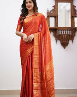Orange Banarasi Silk Saree | Festive & Party Wear