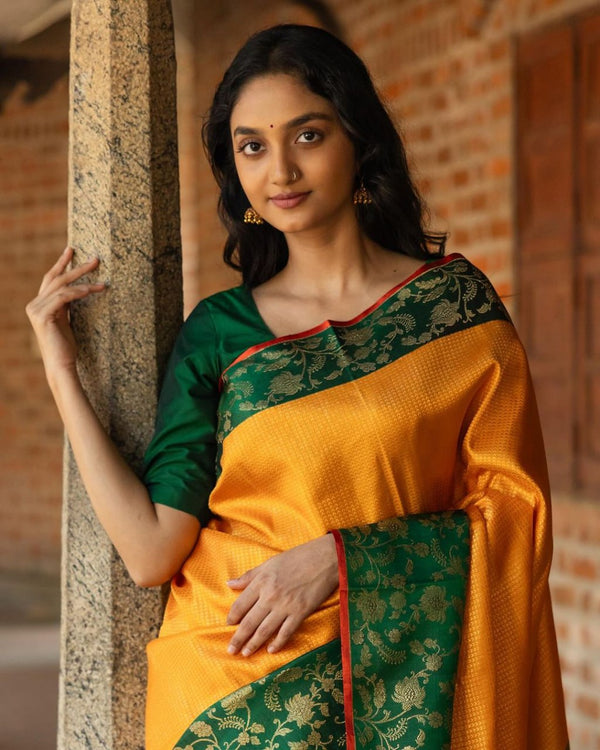 Orange Banarasi Silk Saree | Festive & Party Wear