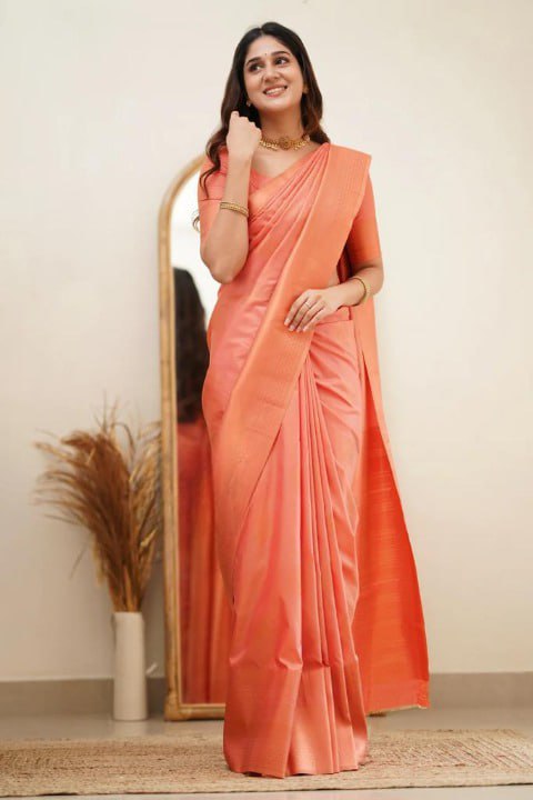 Orange Banarasi Silk Saree | Wedding & Reception Wear
